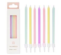 Lot de 16 bougies d'anniversaire pastel arc-en-ciel avec supports - Grand mince 10 cm - Décorations de gâteaux pour baby shower, Pâques, fête de filles, fille, 16e, 18e, 21e