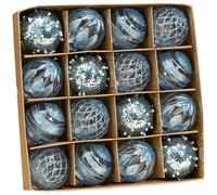 Lot de 16 boules à suspendre pour sapin de Noël avec matériau PET et finitions peintes métalliques pour décorations de Noël et ambiance festive de la maison (bleu clair)