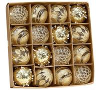 Lot de 16 boules à suspendre pour sapin de Noël fabriquées en matériau PET léger pour des décorations de vacances durables avec finitions peintes à la main et accents de placage métallique (doré)