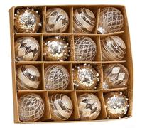 Lot de 16 boules de Noël à suspendre en matériau PET avec finitions peintes métalliques détaillées pour arbre, fenêtre et arrangements de vacances à la maison (or clair)