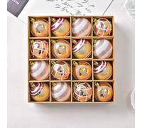 Lot de 16 boules de Noël avec 16 pièces à paillettes blanches et dorées, fabriquées à partir de plastique robuste pour arbre, guirlande, couronne et décoration de table, présentées dans une boîte