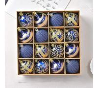 Lot de 16 boules de Noël avec 16 pièces à paillettes blanches et dorées, fabriquées à partir de plastique robuste pour arbre, guirlande, couronne et décoration de table, présentées dans une boîte