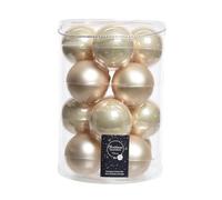 Lot de 16 boules de Noël en verre - Avec perles - 8 cm - Champagne opale mat