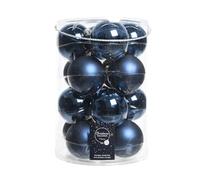 Lot de 16 boules de Noël en verre - Bleu marine - 8 cm