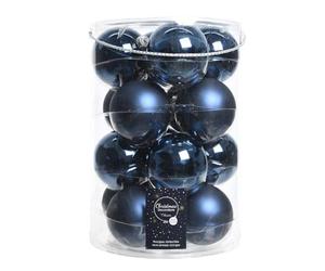 Lot de 16 boules de Noël en verre - Bleu marine - 8 cm