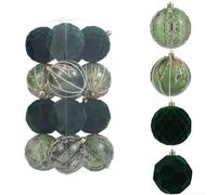 Lot de 16 boules de Noël floquées de 8 cm en plastique rouge, blanc et vert à faire soi-même pour décoration de sapin de vacances (vert)