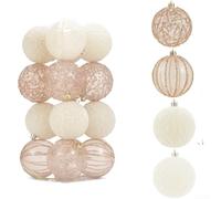 Lot de 16 boules de Noël floquées de 8 cm en plastique rouge, blanc, vert à faire soi-même, décorations de sapin de vacances pour décoration saisonnière de la maison (blanc)