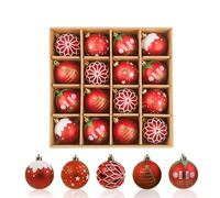Lot de 16 boules de Noël, ilauke - Ensemble de 6 cm de boules de Noël en plastique avec 5 designs uniques - Boules de Noël rouge mat dans le style magie des elfes pour fête, décoration de maison sur