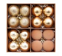 Lot de 16 boules de Noël incassables Rose - 4 textures floquées