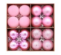 Lot de 16 boules de Noël incassables Rose - 4 textures floquées