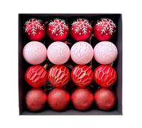 Lot de 16 boules de Noël pour décoration de sapin avec cordes de suspension pour décoration de vacances flexibles dans les maisons, les lieux de mariage et les espaces commerciaux (rouge)