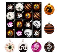 Lot de 16 boules en plastique à suspendre pour Halloween avec motif peint et boucles de suspension pour une décoration facile des arbres, des hôtels et des événements d'Halloween