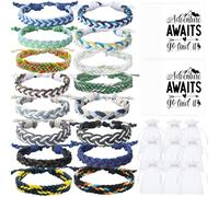 Lot de 16 bracelets d'amitié tressés avec cartes - Bracelets d'amitié tissés réglables faits à la main pour adolescents et adultes, 7-10 inches, Nylon Métal