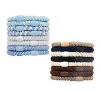 Lot de 16 bracelets élastiques à cheveux pour filles, élastiques à cheveux pour femmes, étudiants, employés de bureau ou amis pour les activités de plein air (bleu, café au lait)