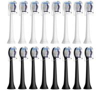 Lot de 16 brossettes de rechange Whitening Clean compatibles avec les brosses à dents électriques Philips Sonicare - 8 têtes de brosse blanches et 8 noires