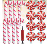 Lot de 16 cannes à sucre d'orge gonflables - 88 cm - Décoration de Noël - Sucre d'orge - Avec appareil de gonflage - Décoration de Noël - Décoration de sapin de Noël