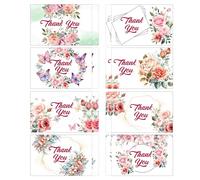 Lot de 16 cartes de remerciement à motif floral avec enveloppes autocollantes, 10,2 x 15,2 cm, ensemble de cartes de remerciement polyvalentes pour divers événements - Anniversaire, mariage, affaires,