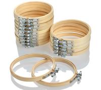 Lot de 16 Cercles à Broder en Bambou pour Point de Croix, Cercle de 10 cm, pour le Bricolage, le Point de Croix, I'artisanat, la Couture à la Main, la Décoration et la Couture (10 cm, 16 Pièces)