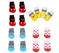 Lot de 16 chaussettes antidérapantes pour chiens de petite taille, 4 styles de chaussettes antidérapantes avec poignées, protection des pattes pour sols en bois dur, empêche le léchage, taille M