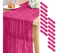 Lot de 16 chemins de table en étamine, 3 m de long, en gaze, style bohème, pour mariage, fête prénuptiale, fête, banquet - Rose vif