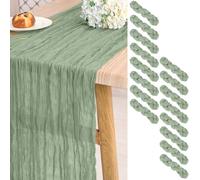 Lot de 16 chemins de table en mousseline de couleur vert sauge, 305 cm de long, chemins de table rustiques en mousseline de style bohème pour mariage, fête prénuptiale, fête, banquet - 54,6 x 305 cm