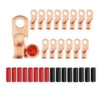 Lot de 16 cosses de fil de cuivre robustes de 1/0 AWG 5/16" avec 16 tubes thermorétractables de calibre 1/0, extrémités de câble de batterie, œillets en cuivre nu, terminal à anneau tubulaire pour
