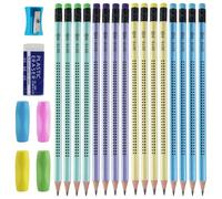 Lot de 16 crayons triangulaires en graphite antidérapants avec 4 outils d'écriture et taille-crayon gomme HB Crayons d'écriture Outils de dessin pour examens, dessin et croquis