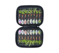 Lot de 16 cuillères de pêche à la truite en métal avec hameçon triple, paillettes, crankbait