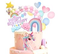 Lot de 16 décorations de gâteau d'anniversaire licorne 2025 - Décoration de gâteau licorne arc-en-ciel - Happy Birthday - Décoration de gâteau pour enfants et filles
