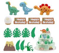 Lot de 16 décorations de gâteau dinosaures 3D en caoutchouc souple - Œufs de dinosaure - Forêt antique - Volcan