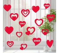Lot de 16 décorations de Saint-Valentin avec Rubans Rouges, décorations de cœur animées pour la Saint-Valentin, décorations de Festival romantiques étincelantes, soirée spéciale décorations