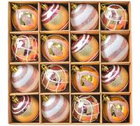 Lot de 16 décorations de vacances avec boules en plastique pailletées peintes à la main, 6 cm de diamètre chacune, adaptées pour diverses utilisations de décoration festive (or rose)
