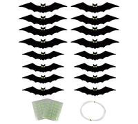 Lot de 16 décorations d'Halloween - Chauve-souris effrayante avec yeux lumineux - Noir - Chauves-souris suspendues dans les chauves-souris sombres - Pour la maison et le jardin - Panneau d'arbre