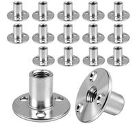 Lot de 16 écrous à enfoncer M12 avec trou de roue | En acier au carbone - Base ronde - Insert fileté pour meubles en bois - Galvanisé - Filetage intérieur