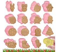 Lot de 16 Emporte piece noel Emporte-pièces 3D en plastique Cookies Sablés Patisserie Decoupoir en Forme - Arbre de Noël, bonhomme en pain d'épices, Père Noël et autres formes