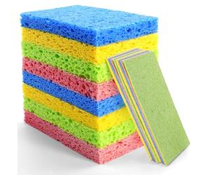 Lot de 16 éponges à vaisselle compostables en cellulose naturelle, anti-rayures, absorbantes pour la maison, la voiture, un usage quotidien, emballage compressé, 4 couleurs