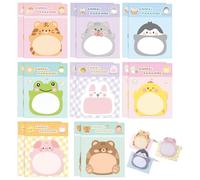 Lot de 16 étiquettes adhésives d'animaux de dessin animé, 8 styles, 320 feuilles, joli ensemble de bloc-notes autocollantes pour sacs de fête, notes de bureau, cadeaux