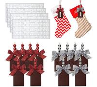 Lot de 16 étiquettes de Noël en bois avec 4 feuilles d'autocollants pour chaussettes de Noël avec rangée à carreaux de buffle et perles étiquettes tableau noir (marron)