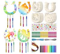 Lot de 16 fers à cheval en bois à peindre - Carillon éolien - Kit de bricolage pour anniversaire d'enfant - Pour enfants filles et garçons - Cadeaux d'invités - Chevaux en bois - Bricolage