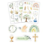 Lot de 16 feuilles d'autocollants pour communion, confirmation, baptême, confirmation et première communion, autocollants comme cadeau décoratif pour livre d'or, album photo, scrapbooking, livre de