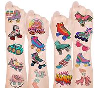 Lot de 16 feuilles d'autocollants temporaires pour patins à roulettes, tatouages temporaires pour enfants, filles, garçons, années 90, décorations de fête (192 pièces)