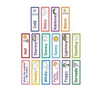 Lot de 16 feuilles de cartes d'apprentissage météo pour tout-petits, apprentissage précoce, carte de mots, 26,7 x 8,9 cm, cartes d'apprentissage météo pour la maternelle, cartes d'apprentissage