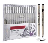 Lot de 16 feutres à pointe fine noirs avec 16 largeurs de lignes différentes, stylos à pointe fine Micron, feutres noirs, stylos à pointe fine stable noir, stylo à encre étanche