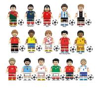 Lot de 16 Figurines Footballeurs Briques Pack de Miniatures Collection de Stars du Ballon Rond pour Enfants et Adultes