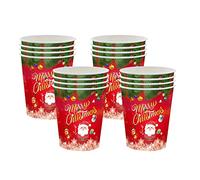Lot de 16 gobelets en papier jetables pour fête de Noël, motif Père Noël, bonhomme de neige, élan, rouge