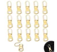 Lot de 16 languettes amovibles pour fermeture éclair et rallonges de cordon, kit de réparation en métal pour vêtements, sacs à dos, bagages (doré)
