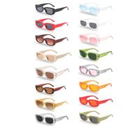 Lot de 16 lunettes de soleil rectangulaires vintage, lunettes colorées mode années 90 avec protection UV, lunettes tendance, lunettes de soleil rétro hippie, lunettes de soleil rétro pour carnaval