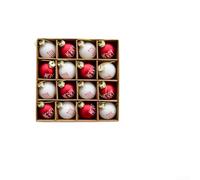 Lot de 16 mini boules de Noël or rose pour sapin de vacances, boucles de suspension, boîte cadeau, motif joyeux, 3 cm, plastique (film rouge et blanc)