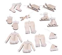 Lot de 16 Mini décorations de Noël en Bois à Suspendre avec Mini Chaussettes, Gants, traîneau, Raquettes, Poteau Luge, vêtements, Pantalons et Chapeau pour décoration Bureau