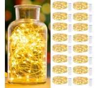 Lot de 16 mini guirlandes lumineuses LED avec piles, 2 m, 20 LED, fil argenté, à piles, pour bricolage, petites guirlandes lumineuses étanches pour fête, mariage, éclairage de Noël (blanc chaud)